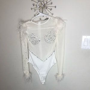 White Fur & Sparkly Bodysuit $2